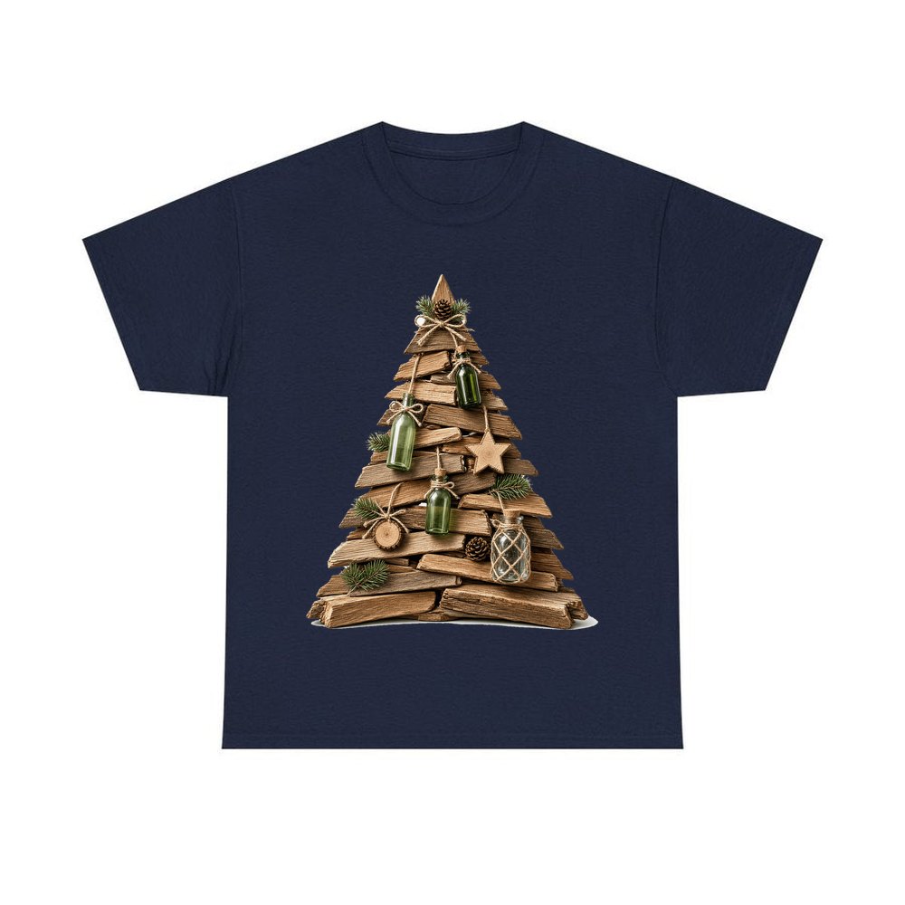 Driftwood Christmas Tree personalised Christmas T-shirt in navy