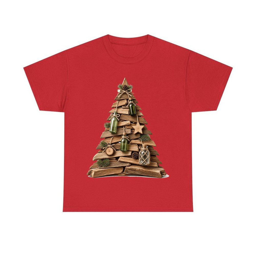 Driftwood Christmas Tree personalised Christmas T-shirt in red