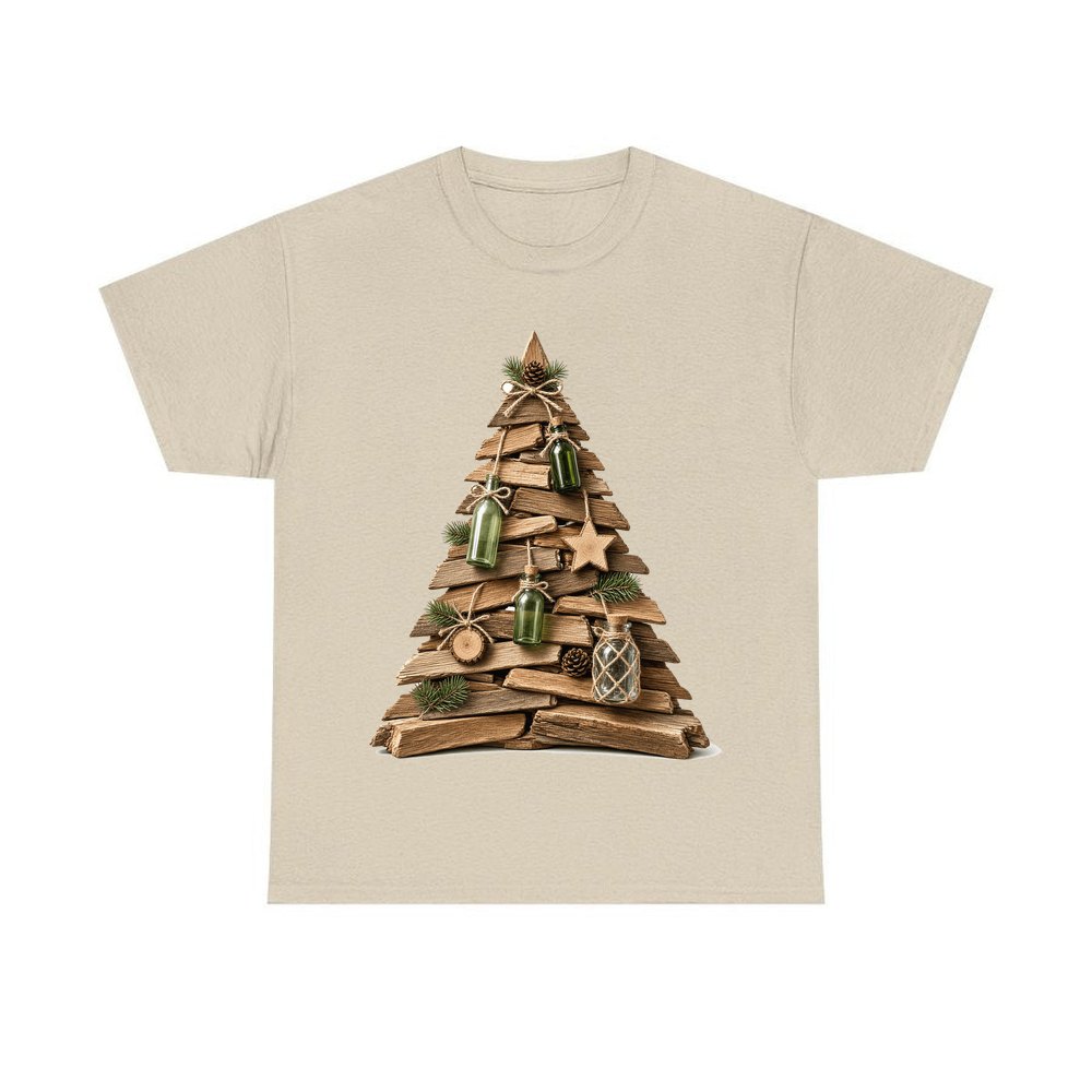 Driftwood Christmas Tree personalised Christmas T-shirt in sand