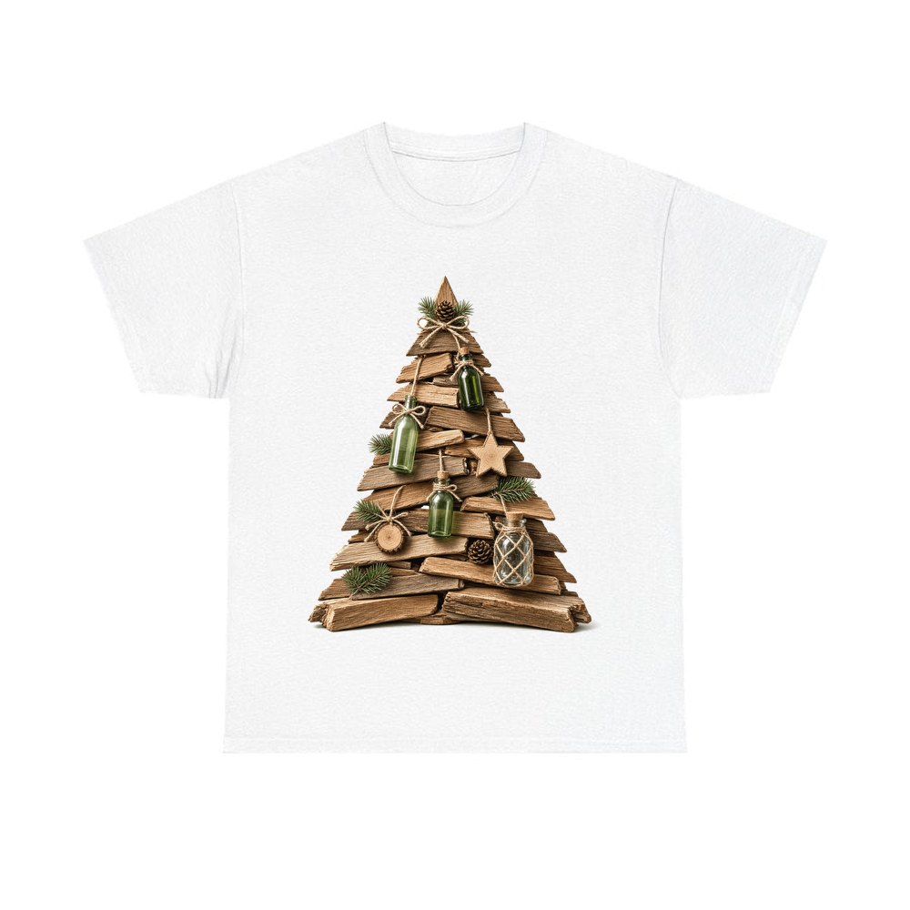 Driftwood Christmas Tree design on a white tee