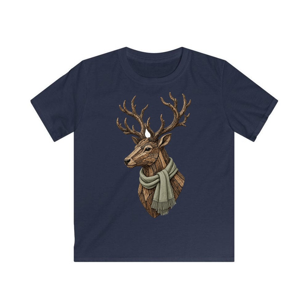 Driftwood Stag Head personalised kids Christmas tee in navy