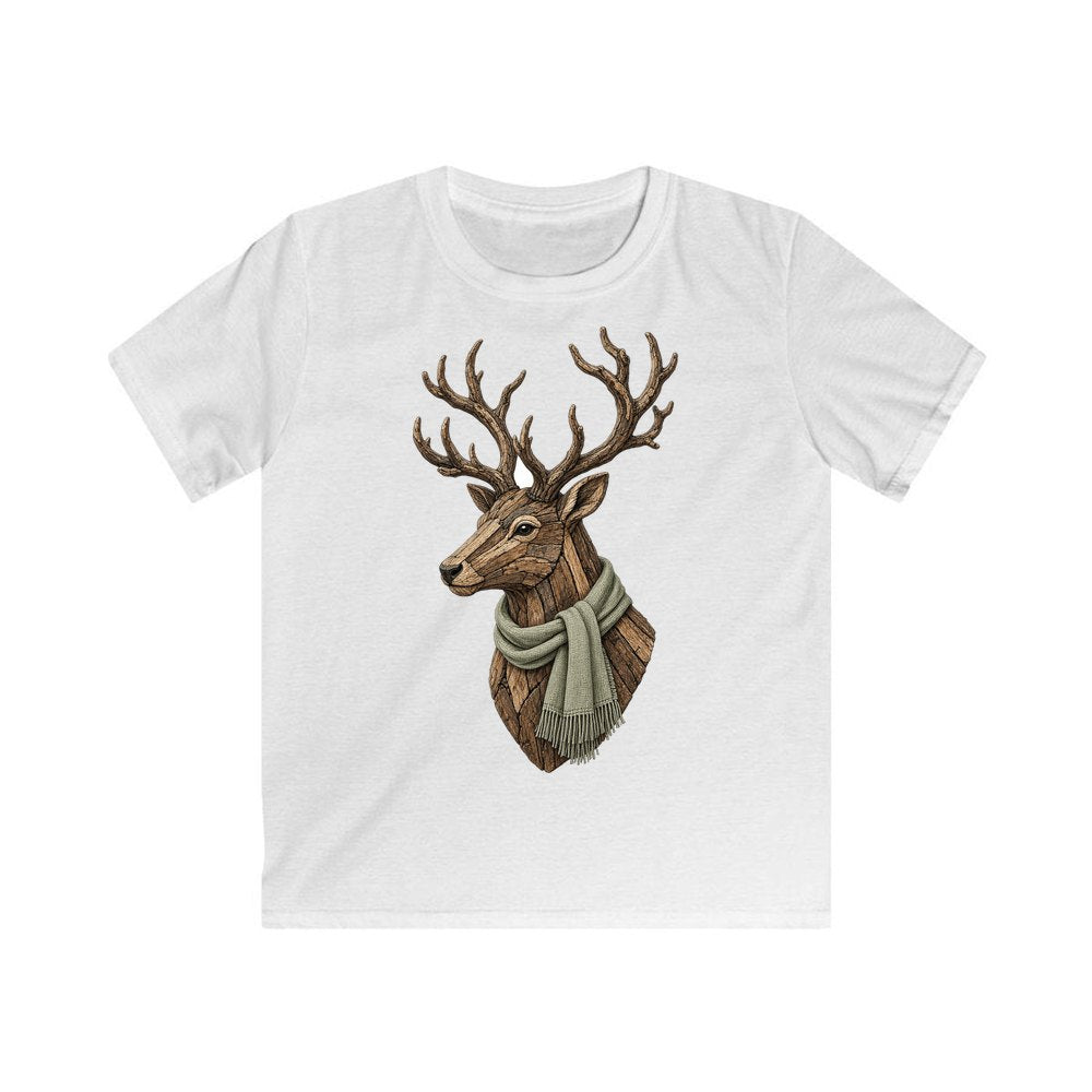 Driftwood Stag Head personalised kids Christmas tee in white