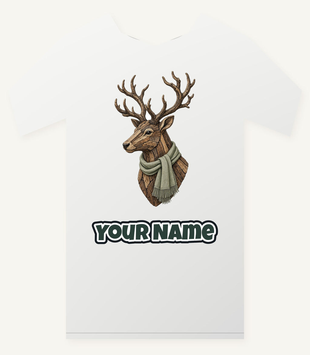 Driftwood Stag Head Personalised Christmas T-Shirt and Hoodie