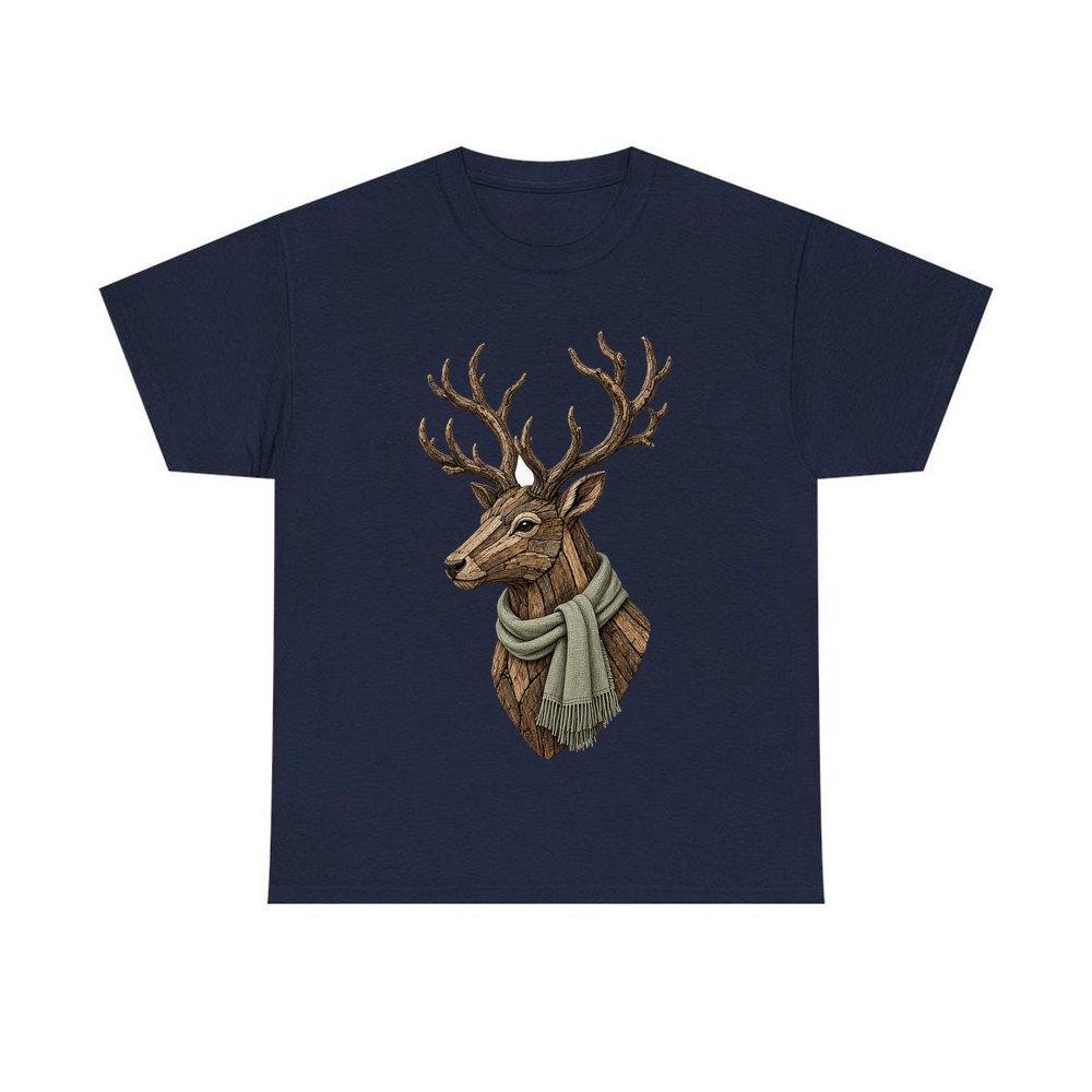Driftwood Stag Head personalised Christmas T-shirt in navy