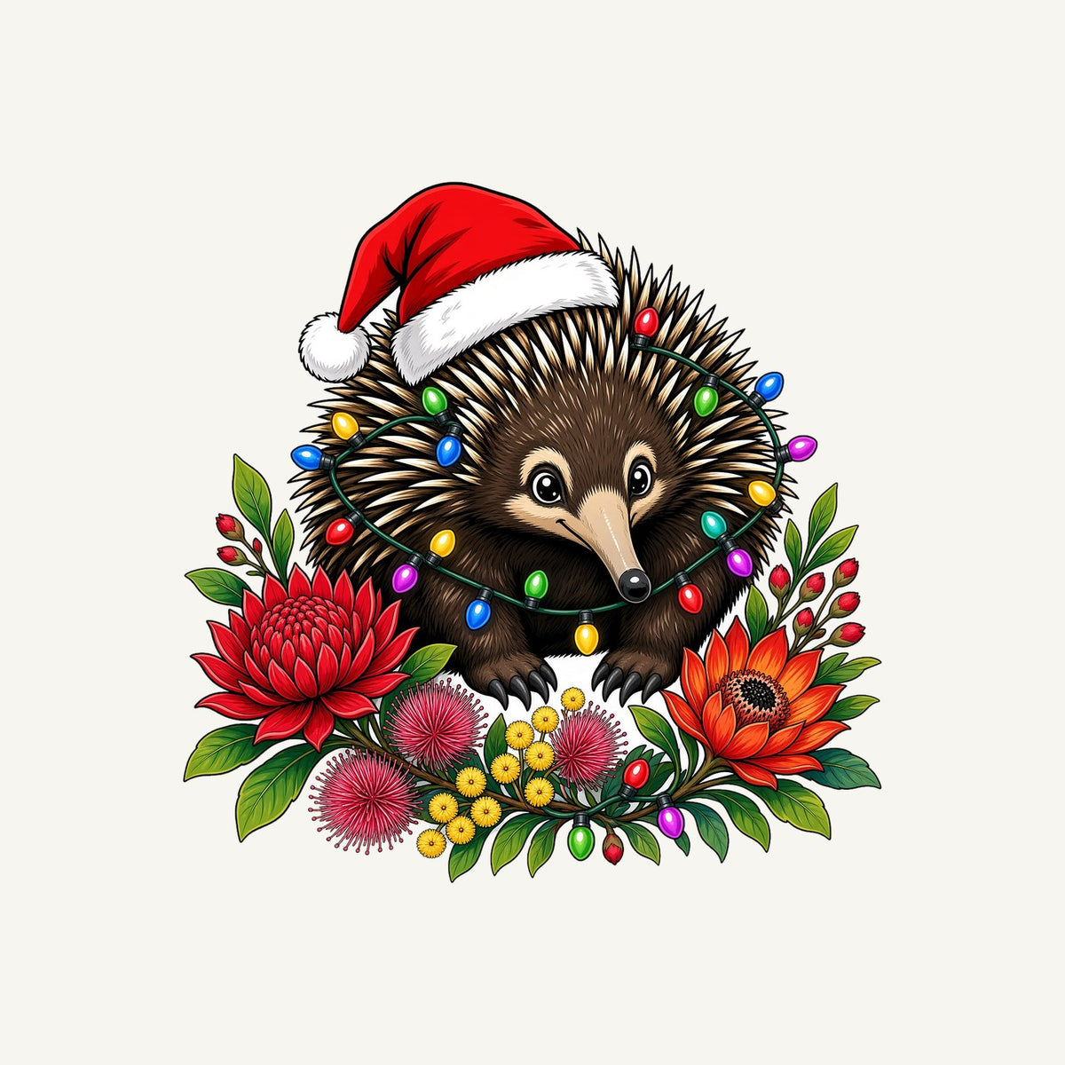 Echidna in Christmas Lights Personalised Kids Tee and Baby Bodysuit