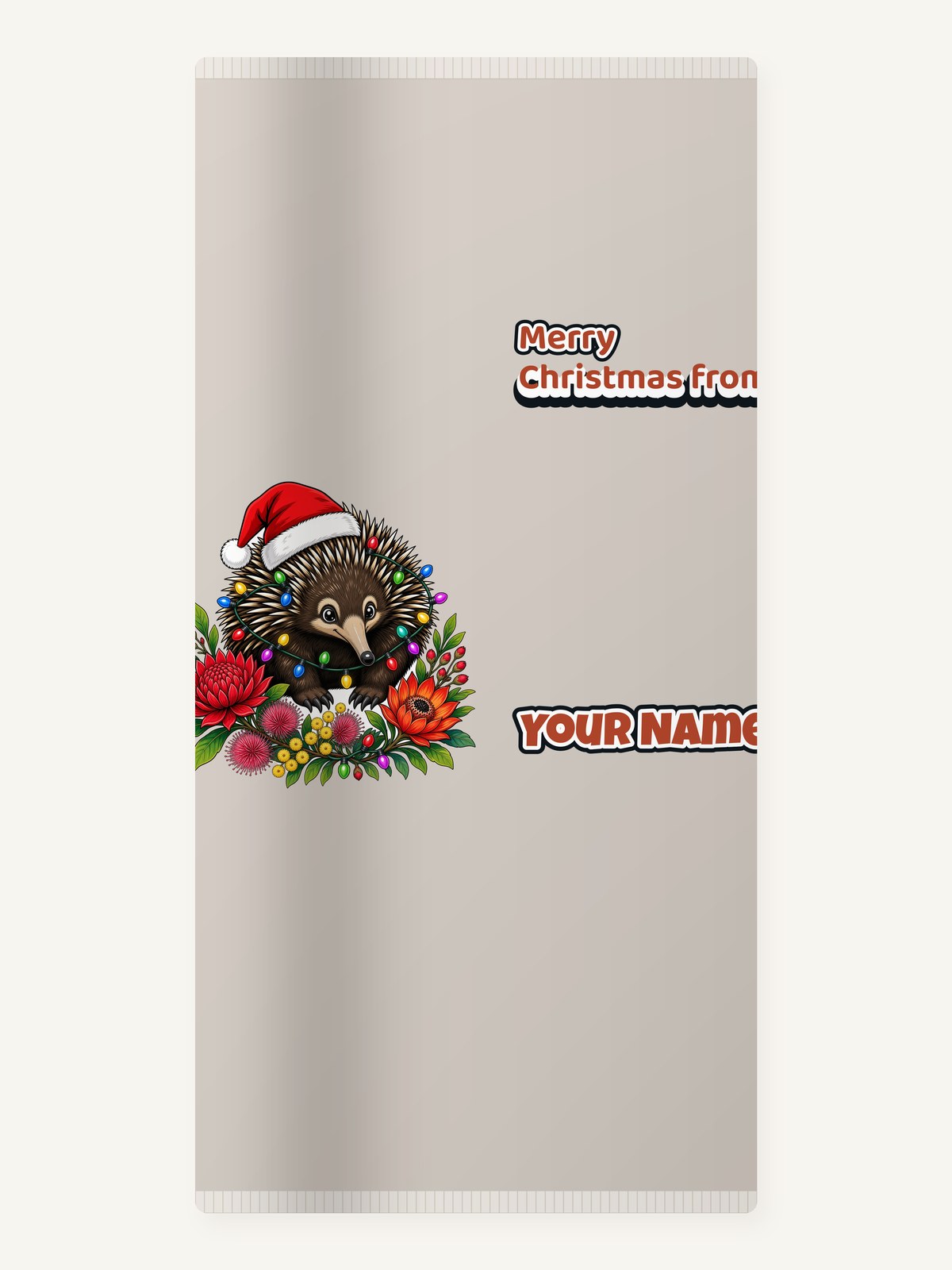 Echidna in Christmas Lights Personalised Beach Towel