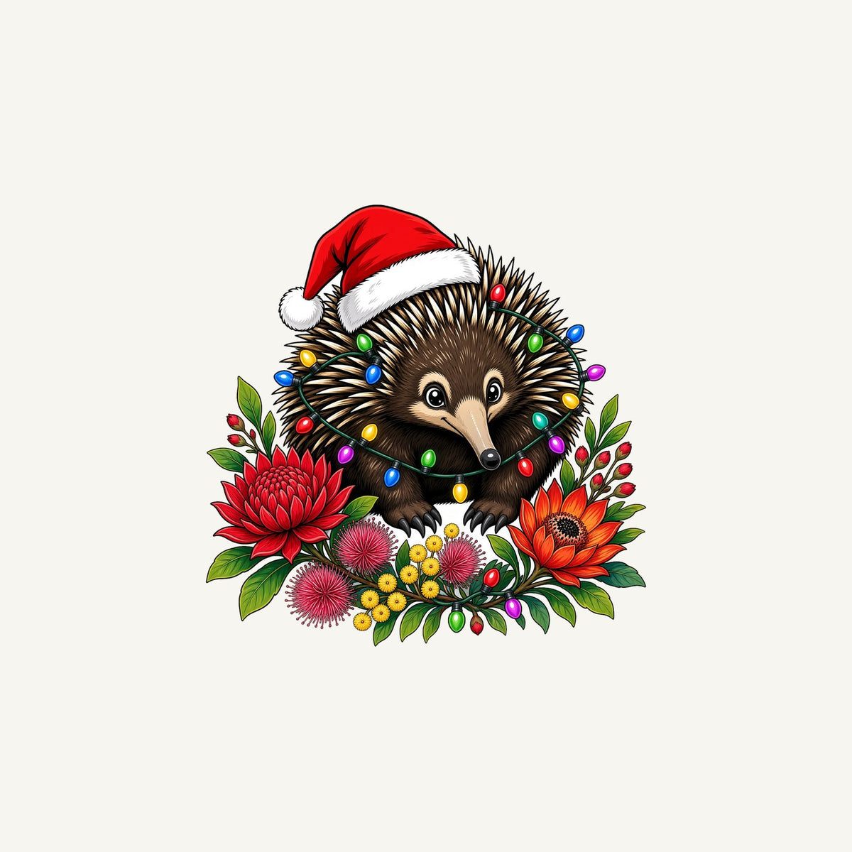 Echidna in Christmas Lights Personalised Christmas Mug