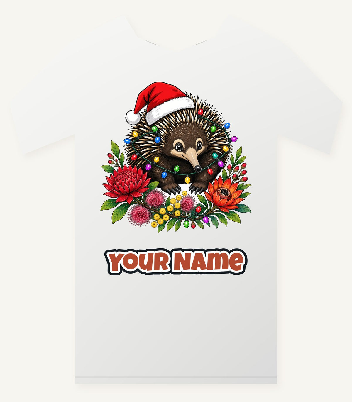 Echidna in Christmas Lights Personalised Christmas T-Shirt and Hoodie