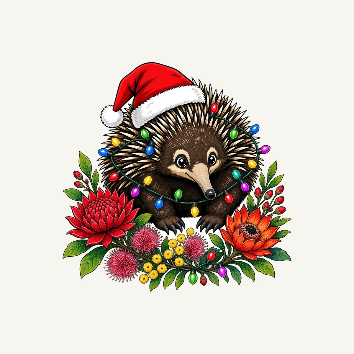Echidna in Christmas Lights Personalised Christmas T-Shirt and Hoodie