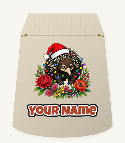 Echidna in Christmas Lights Personalised Santa Sack