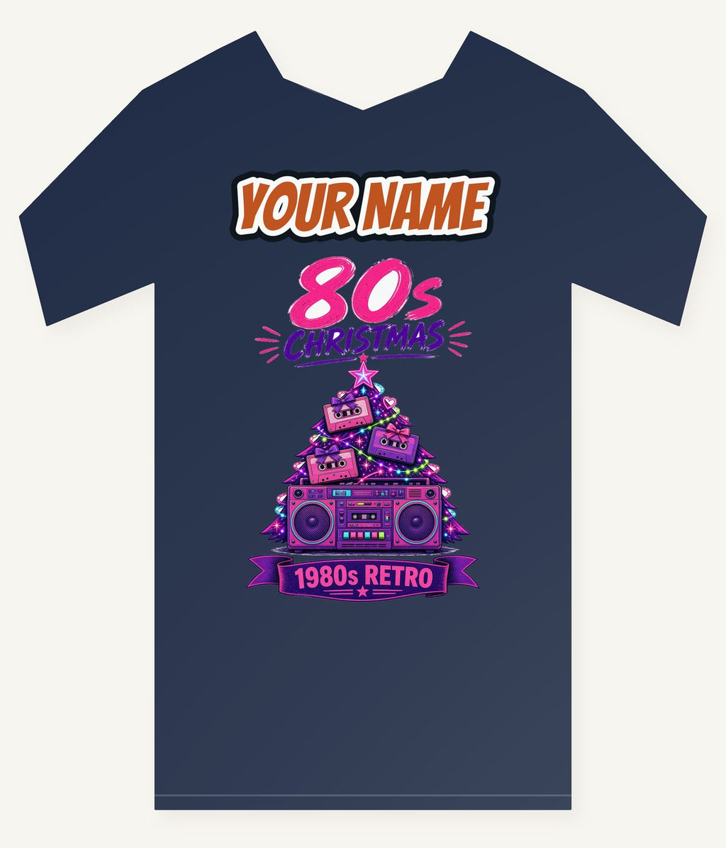 Eighties Boombox Christmas Tree Personalised Kids and Baby Christmas Tee
