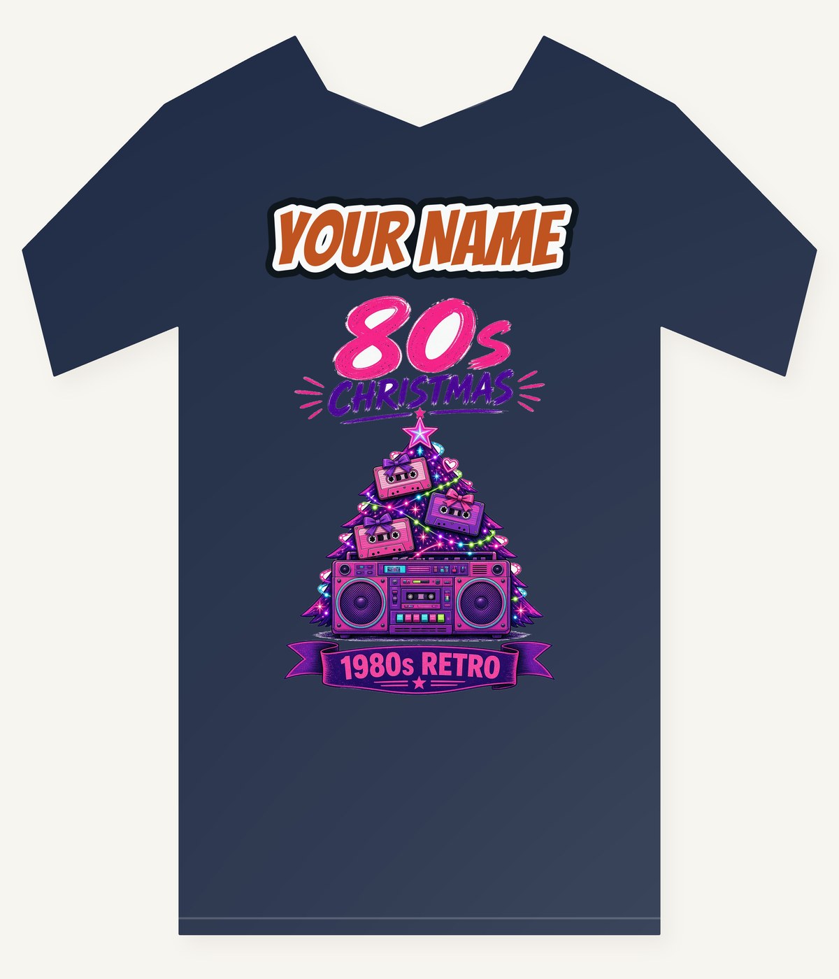 Eighties Boombox Christmas Tree Personalised Kids and Baby Christmas Tee