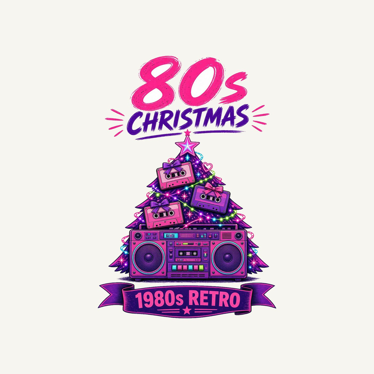 Eighties Boombox Christmas Tree Personalised Kids and Baby Christmas Tee