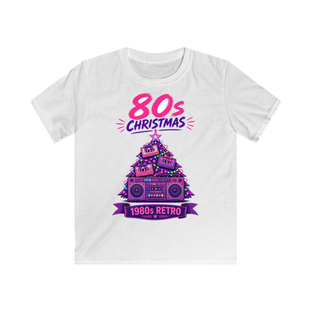 Eighties Boombox Christmas Tree personalised kids Christmas tee in white