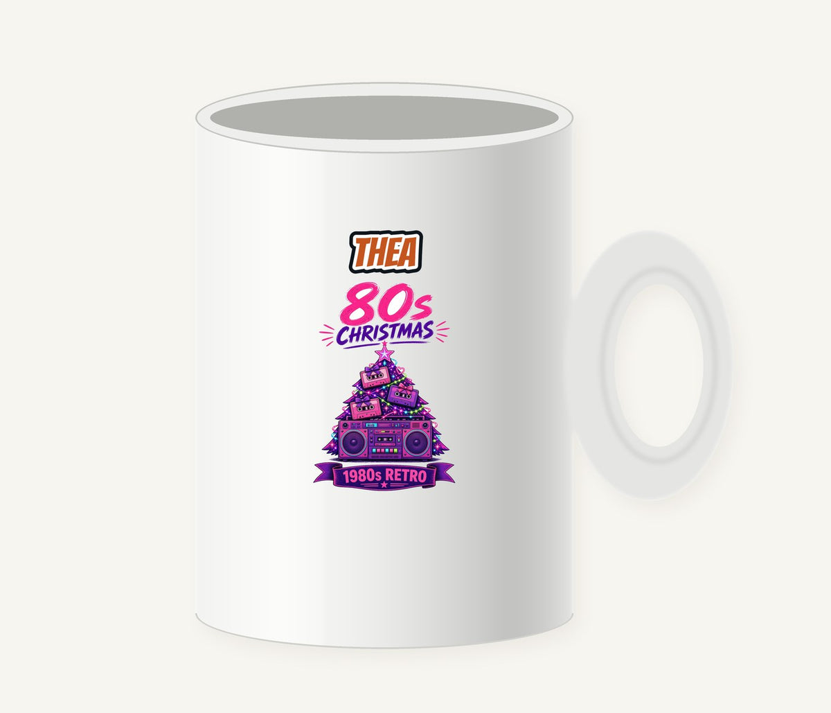 Eighties Boombox Christmas Tree Personalised Christmas Mug