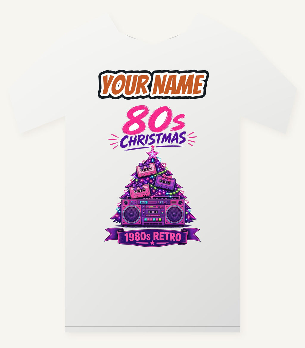 Eighties Boombox Christmas Tree Personalised Christmas T-Shirt and Hoodie