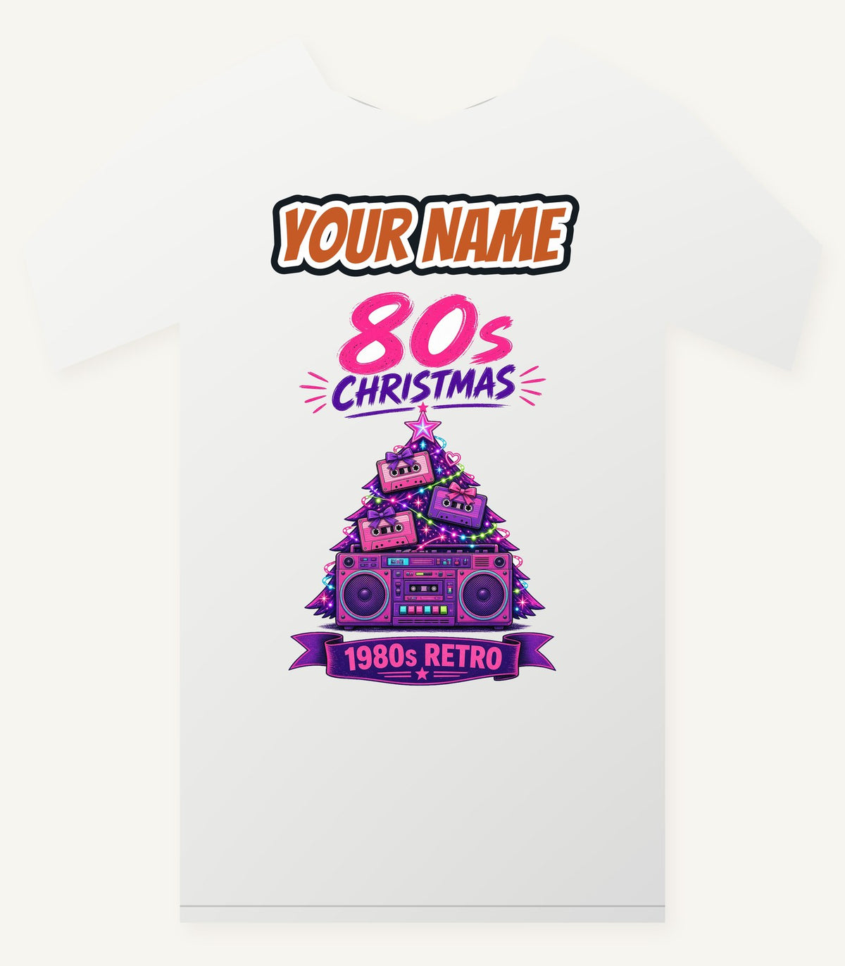 Eighties Boombox Christmas Tree Personalised Christmas T-Shirt and Hoodie