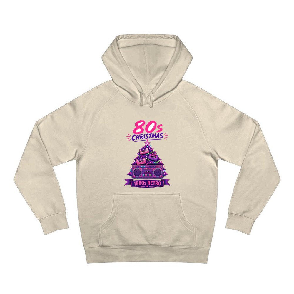 Eighties Boombox Christmas Tree personalised Christmas hoodie in sand
