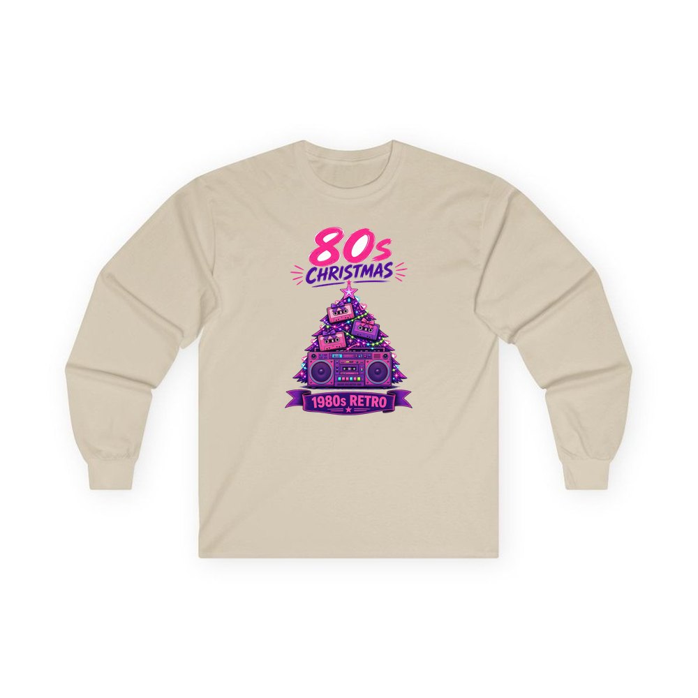 Eighties Boombox Christmas Tree personalised long sleeve Christmas T-shirt in sand