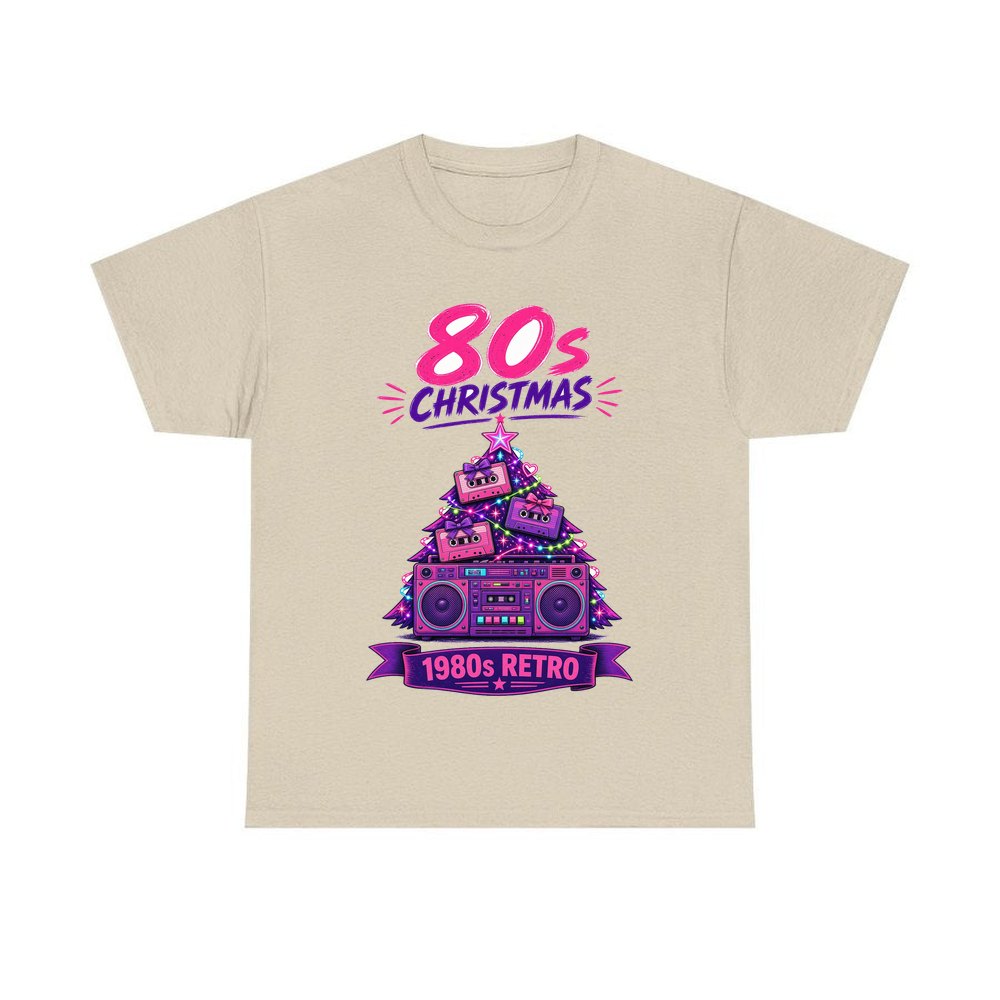 Eighties Boombox Christmas Tree personalised Christmas T-shirt in sand