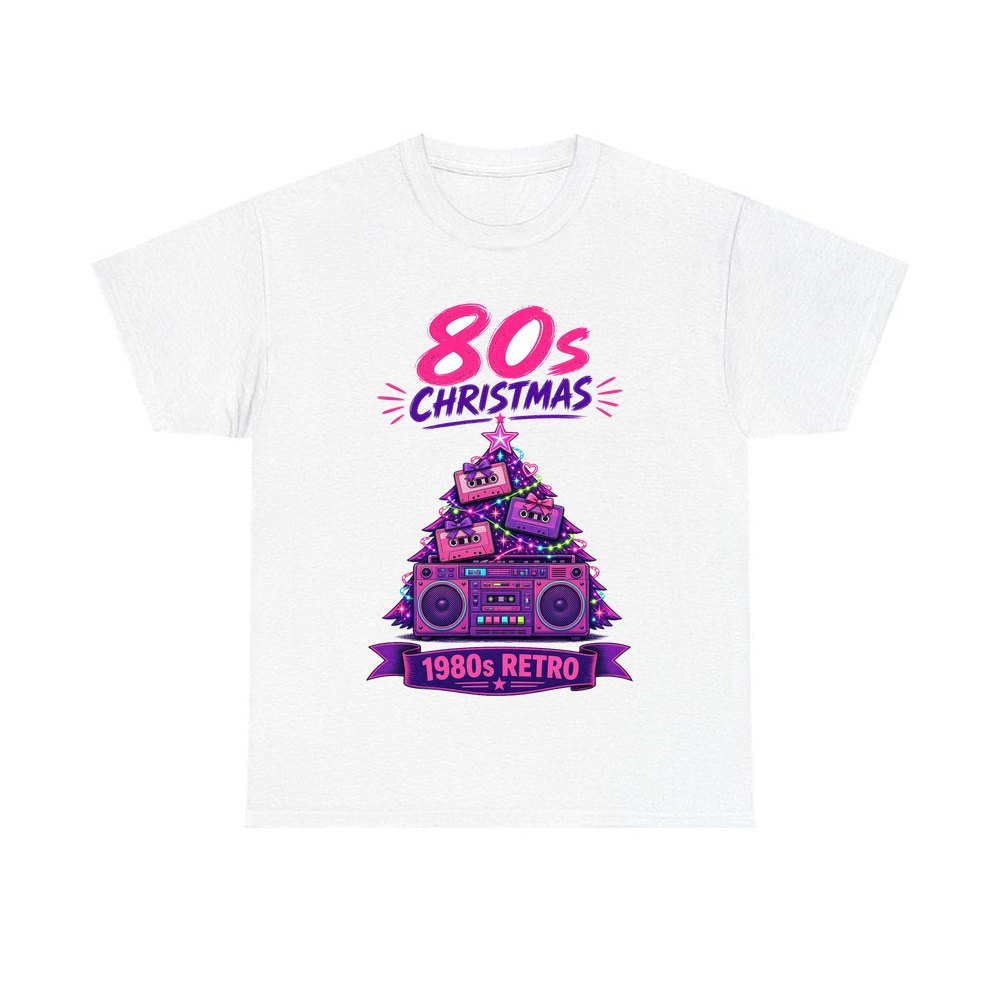 Eighties Boombox Christmas Tree personalised Christmas T-shirt in white