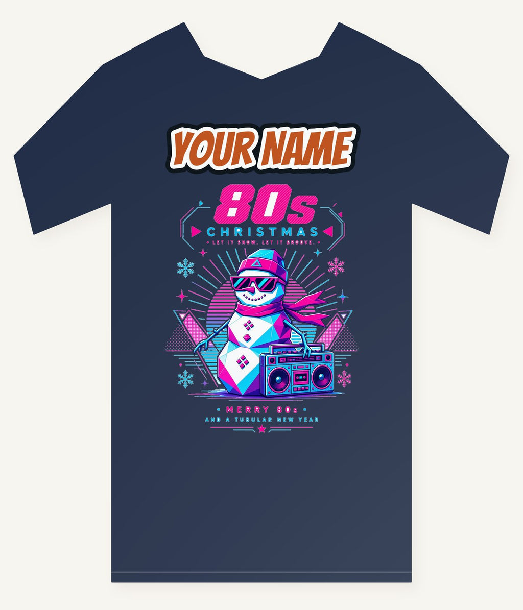 Eighties Boombox Snowman Personalised Kids and Baby Christmas Tee