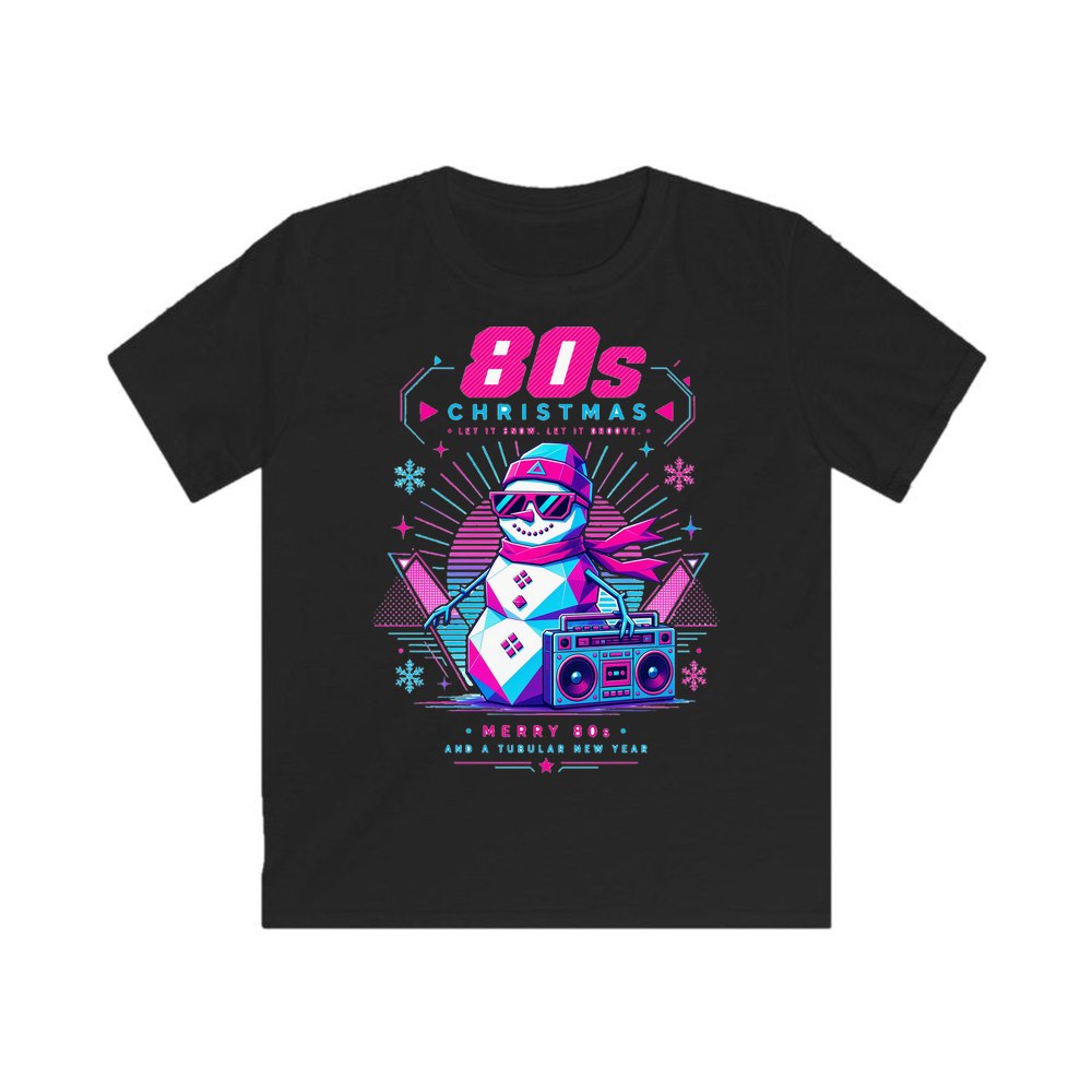 Eighties Boombox Snowman personalised kids Christmas tee in black