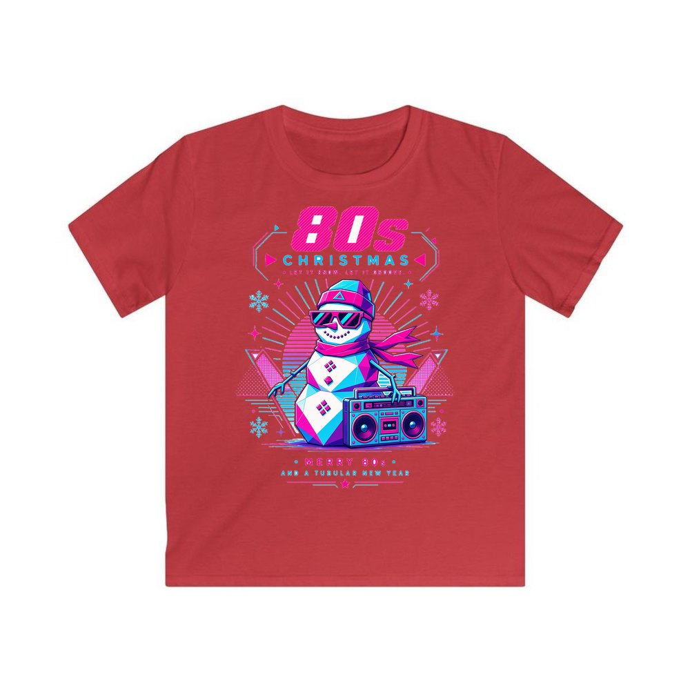 Eighties Boombox Snowman personalised kids Christmas tee in red