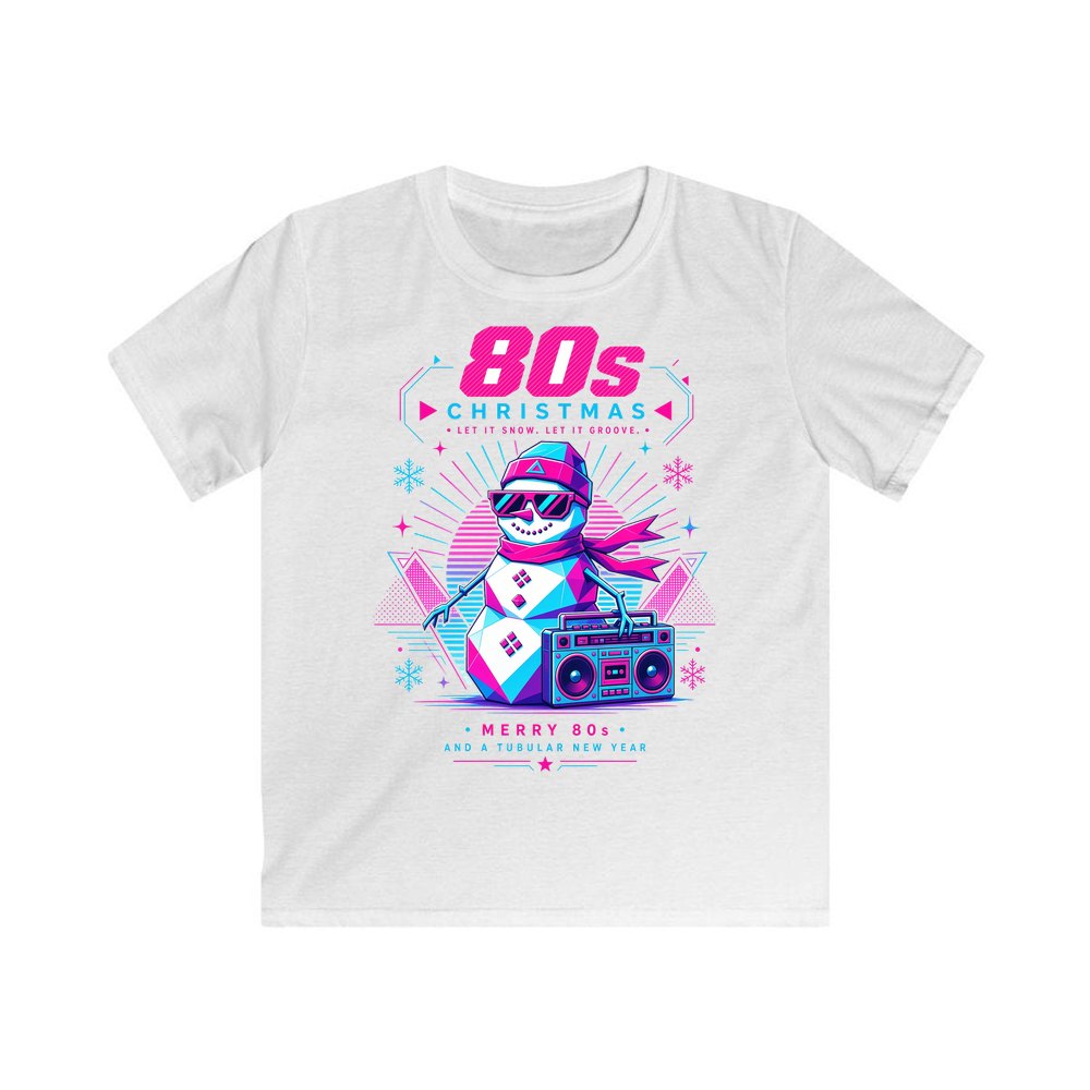 Eighties Boombox Snowman personalised kids Christmas tee in white