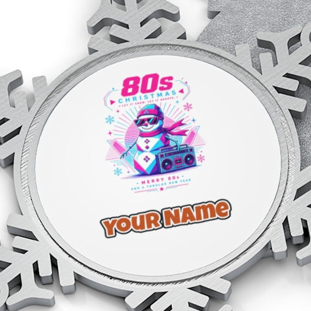 Eighties Boombox Snowman Personalised Pewter Christmas Ornament