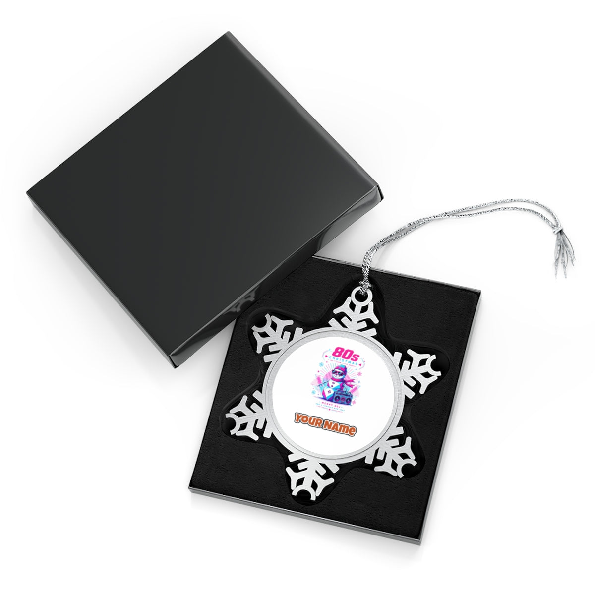 Eighties Boombox Snowman Personalised Pewter Christmas Ornament