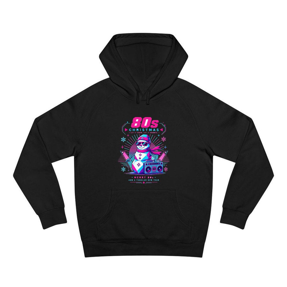 Eighties Boombox Snowman personalised Christmas hoodie in black