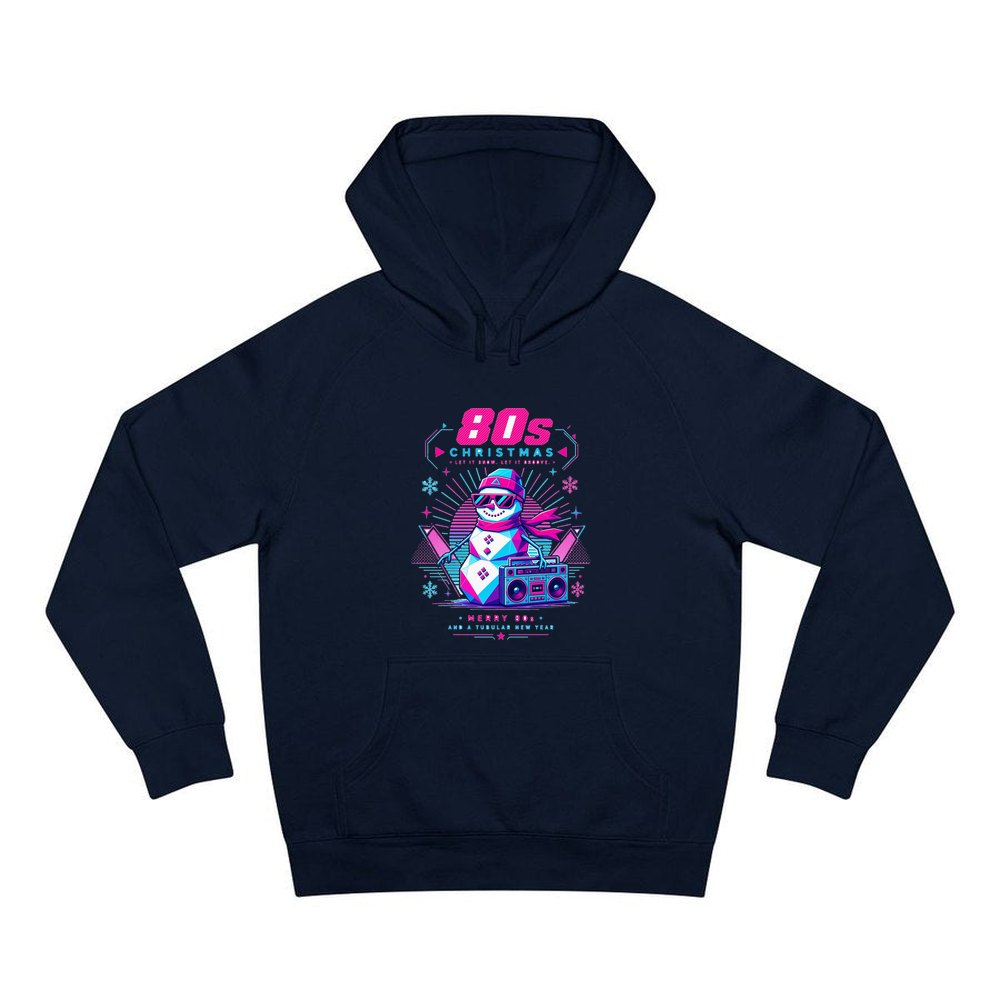 Eighties Boombox Snowman personalised Christmas hoodie in navy