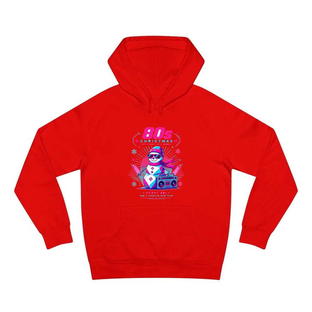 Eighties Boombox Snowman personalised Christmas hoodie in red