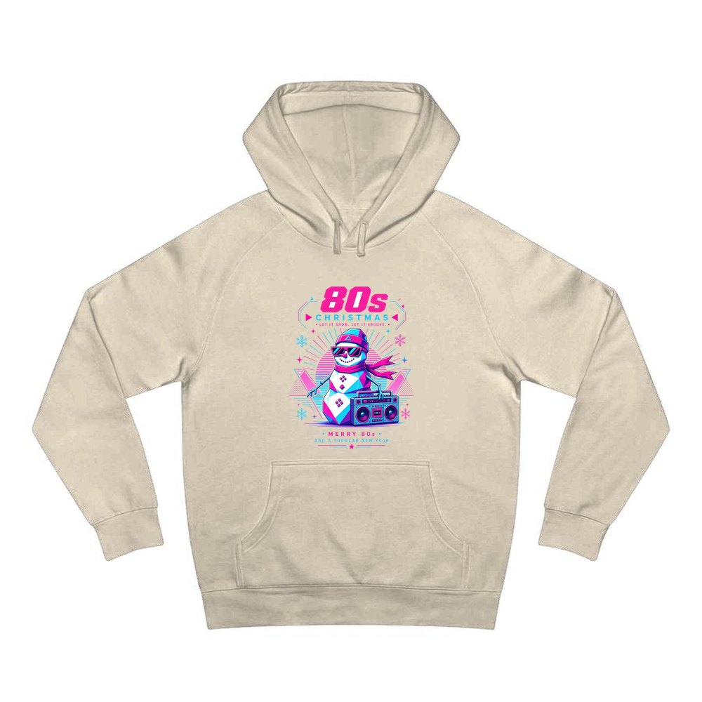Eighties Boombox Snowman personalised Christmas hoodie in sand