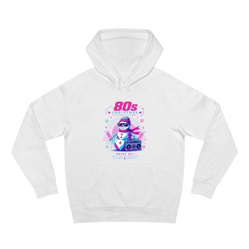 Eighties Boombox Snowman personalised Christmas hoodie in white