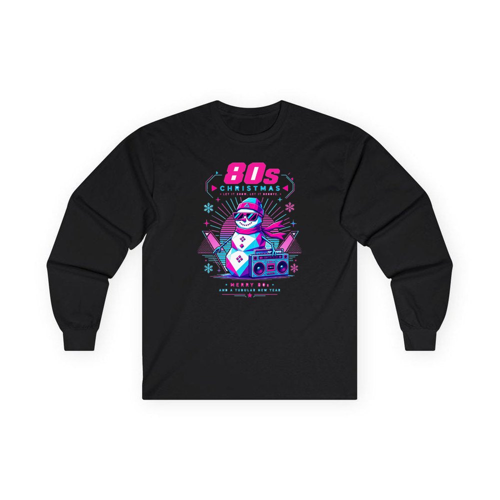 Eighties Boombox Snowman personalised long sleeve Christmas T-shirt in black