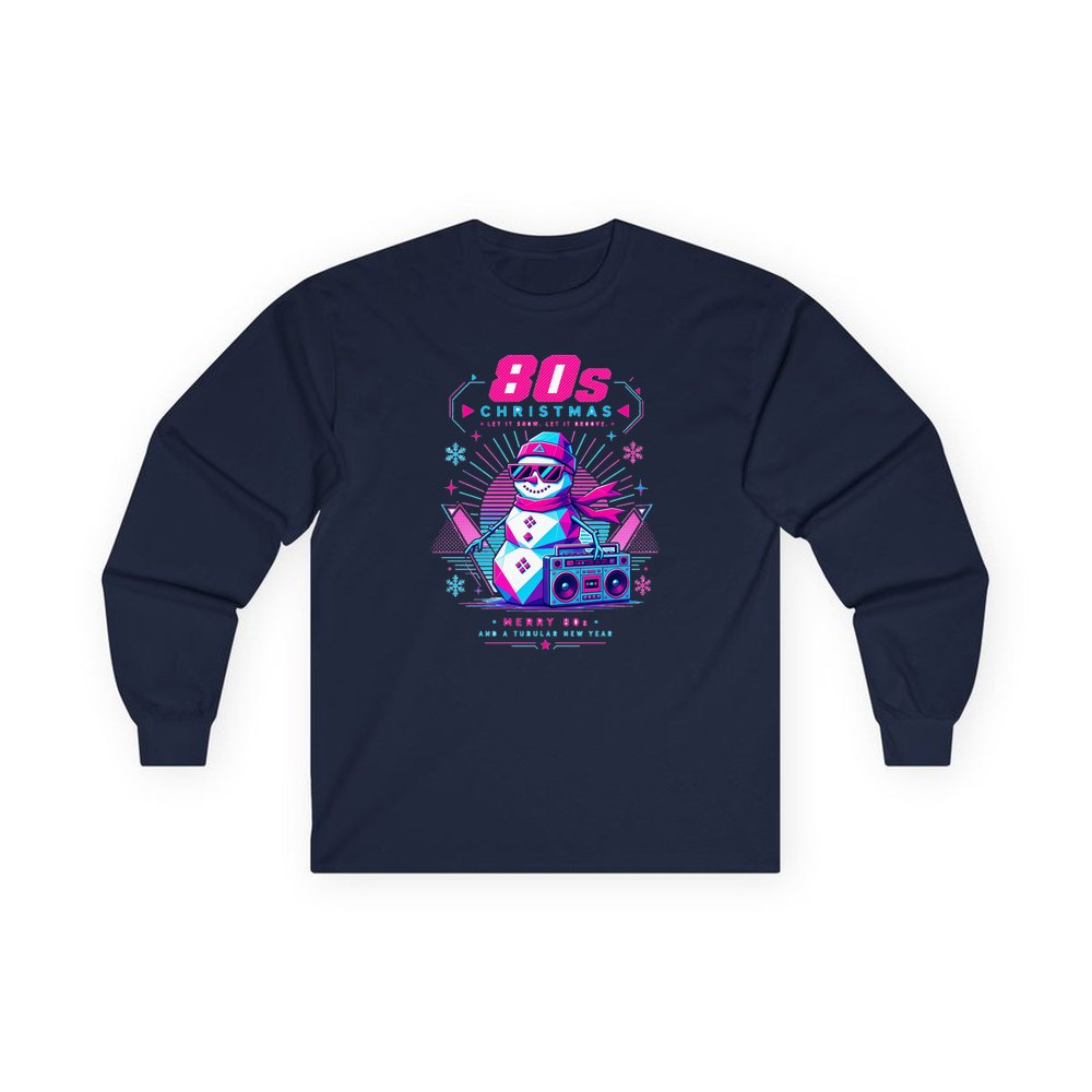 Eighties Boombox Snowman personalised long sleeve Christmas T-shirt in navy