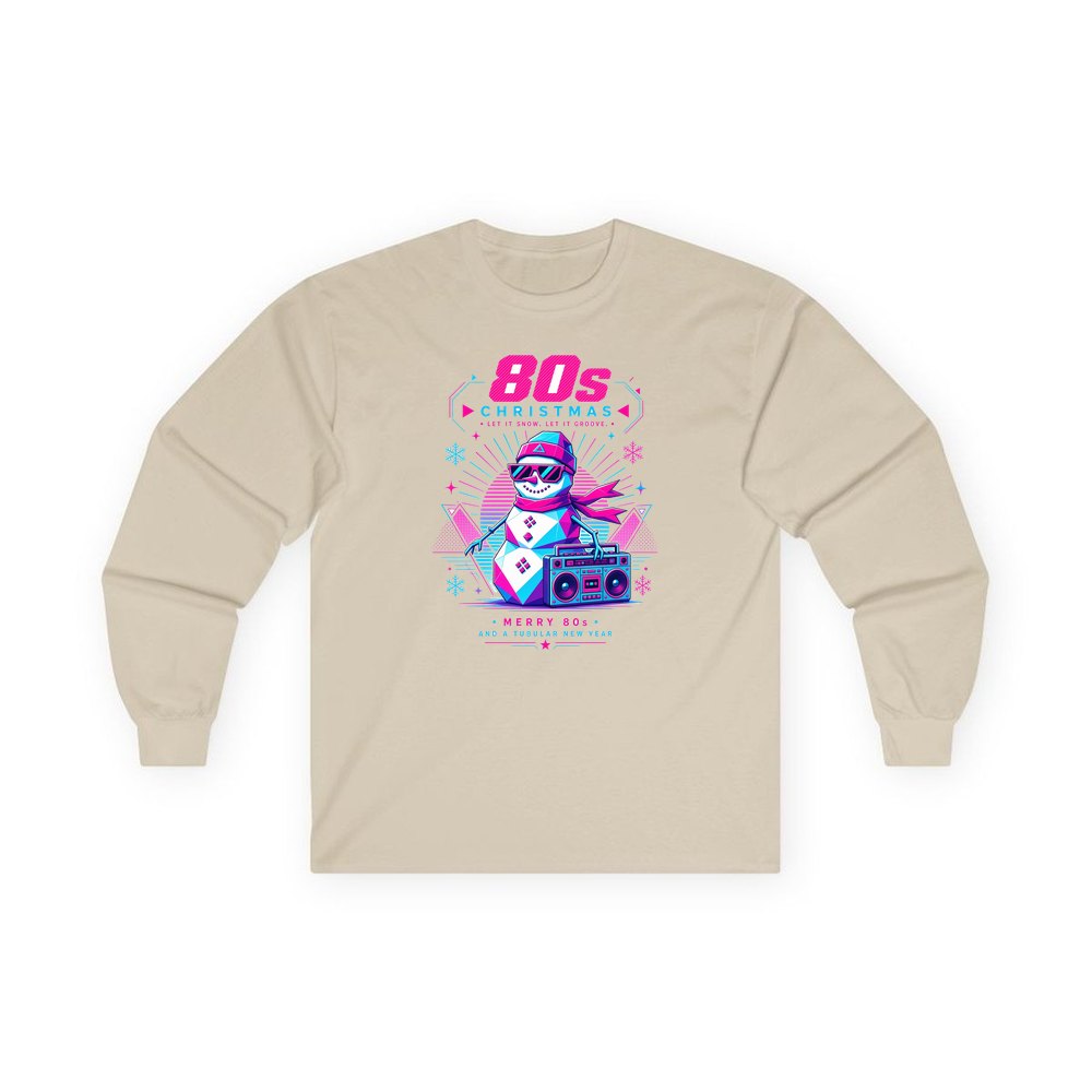 Eighties Boombox Snowman personalised long sleeve Christmas T-shirt in sand