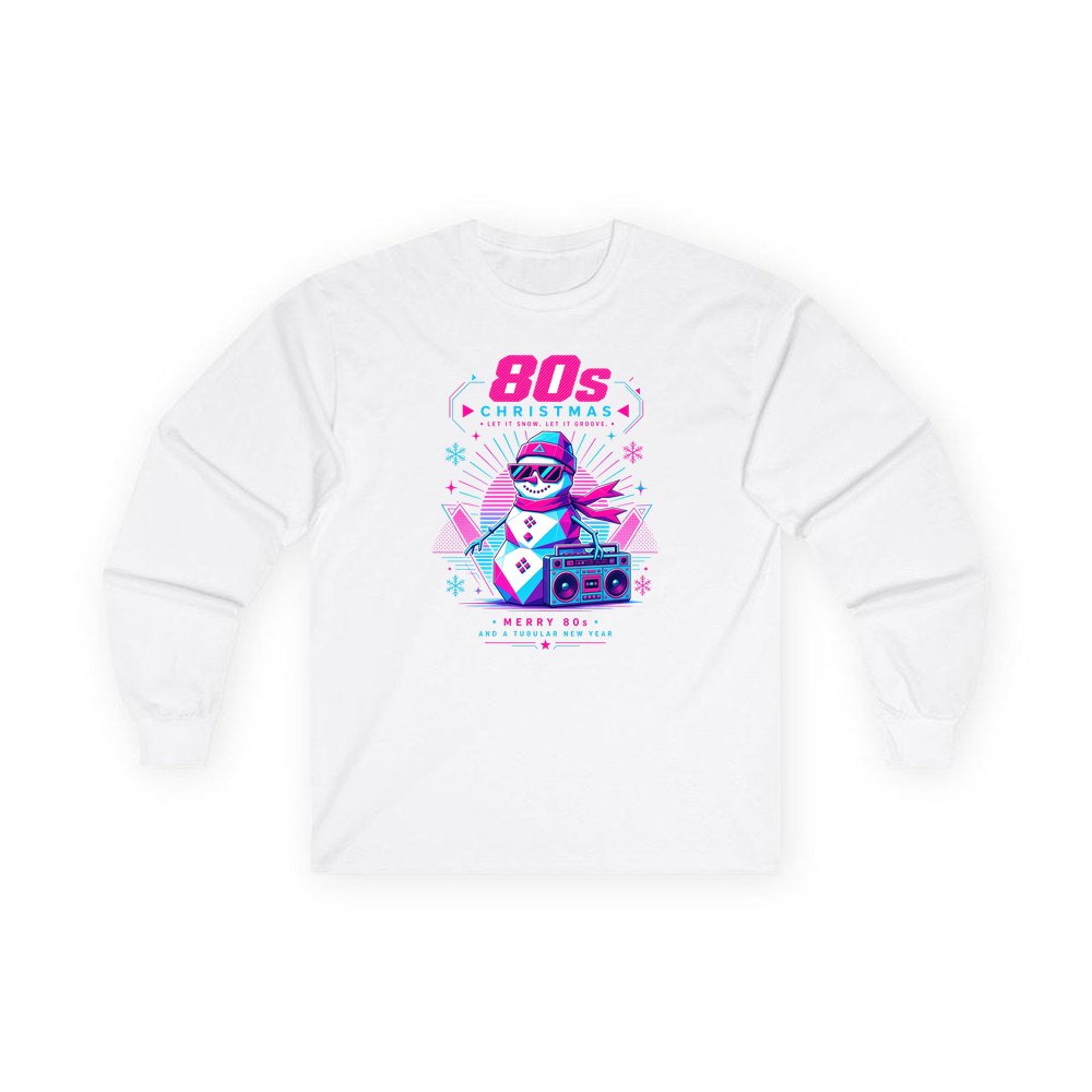 Eighties Boombox Snowman personalised long sleeve Christmas T-shirt in white