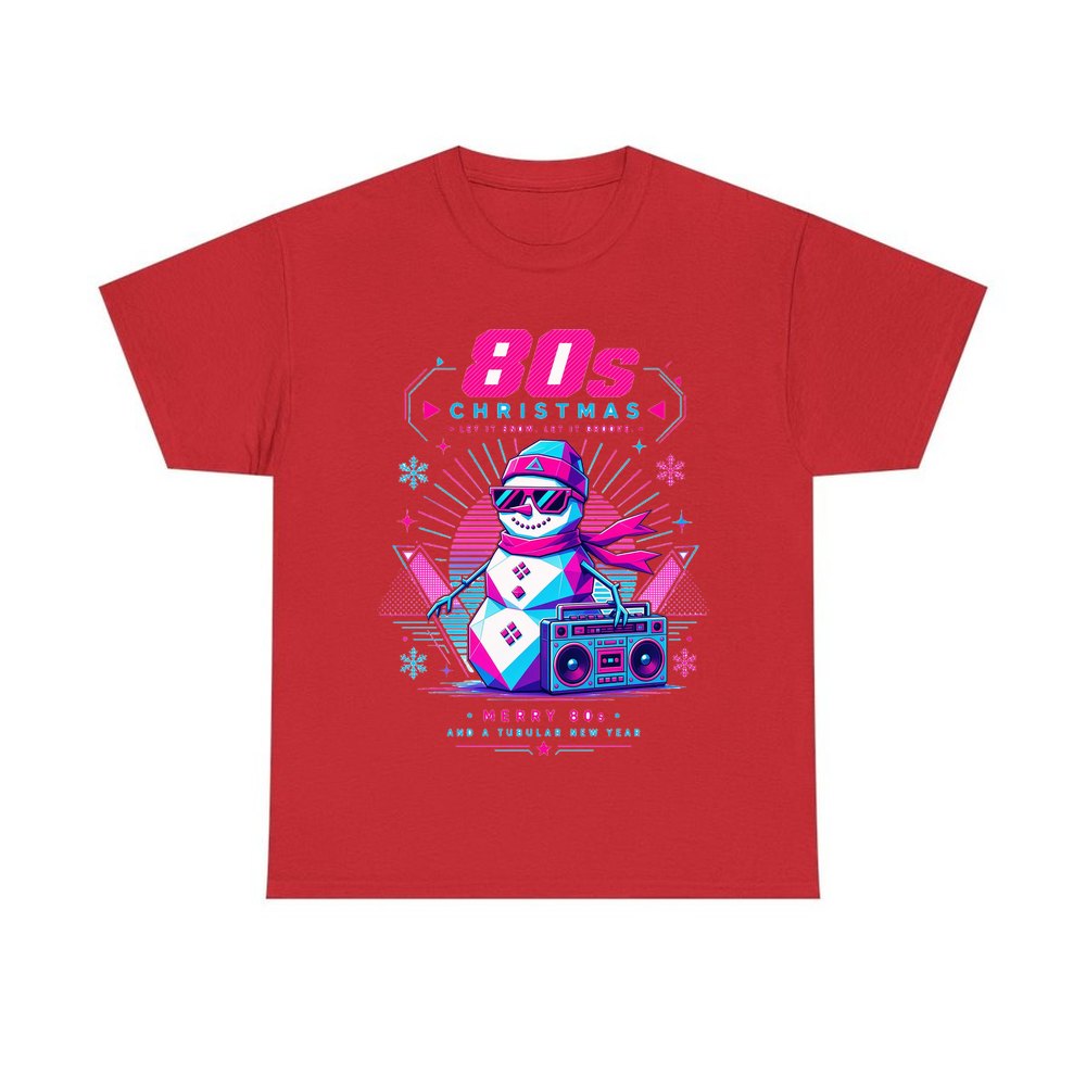 Eighties Boombox Snowman personalised Christmas T-shirt in red