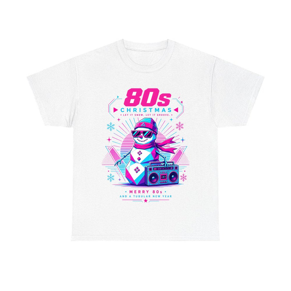 Eighties Boombox Snowman personalised Christmas T-shirt in white