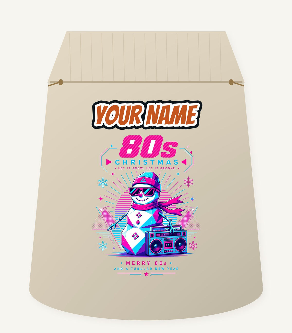 Eighties Boombox Snowman Personalised Santa Sack