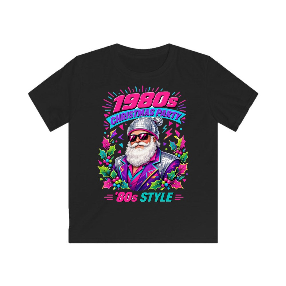 Eighties Disco Santa personalised kids Christmas tee in black