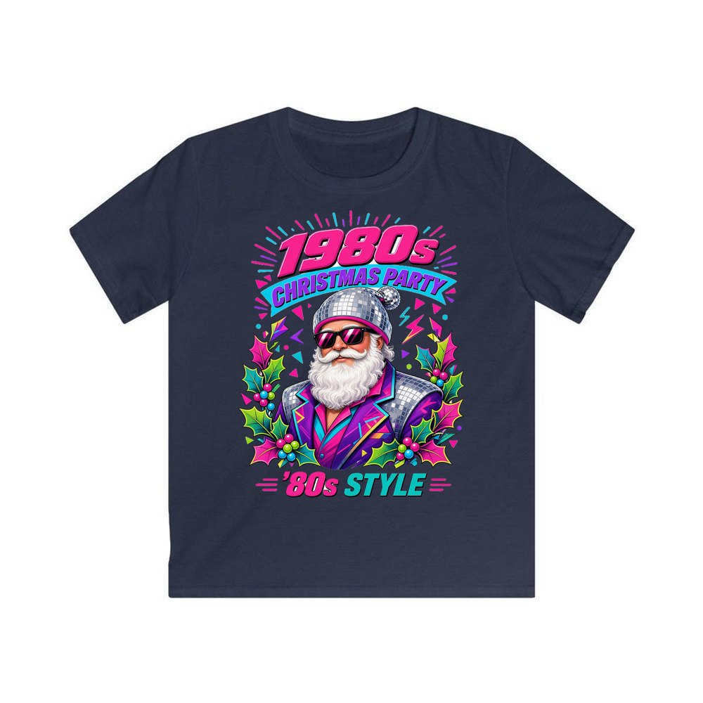 Eighties Disco Santa personalised kids Christmas tee in navy