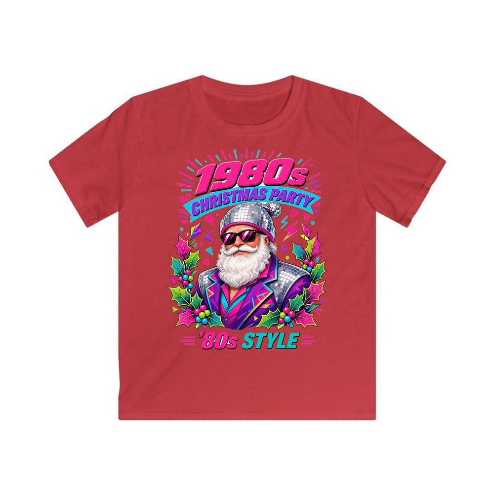 Eighties Disco Santa personalised kids Christmas tee in red