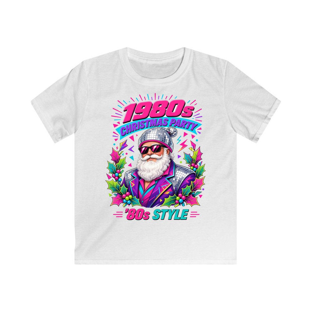 Eighties Disco Santa personalised kids Christmas tee in white