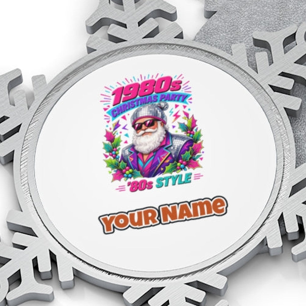 Eighties Disco Santa Personalised Pewter Christmas Ornament