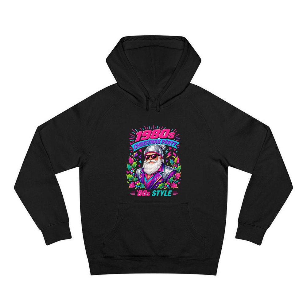 Eighties Disco Santa personalised Christmas hoodie in black