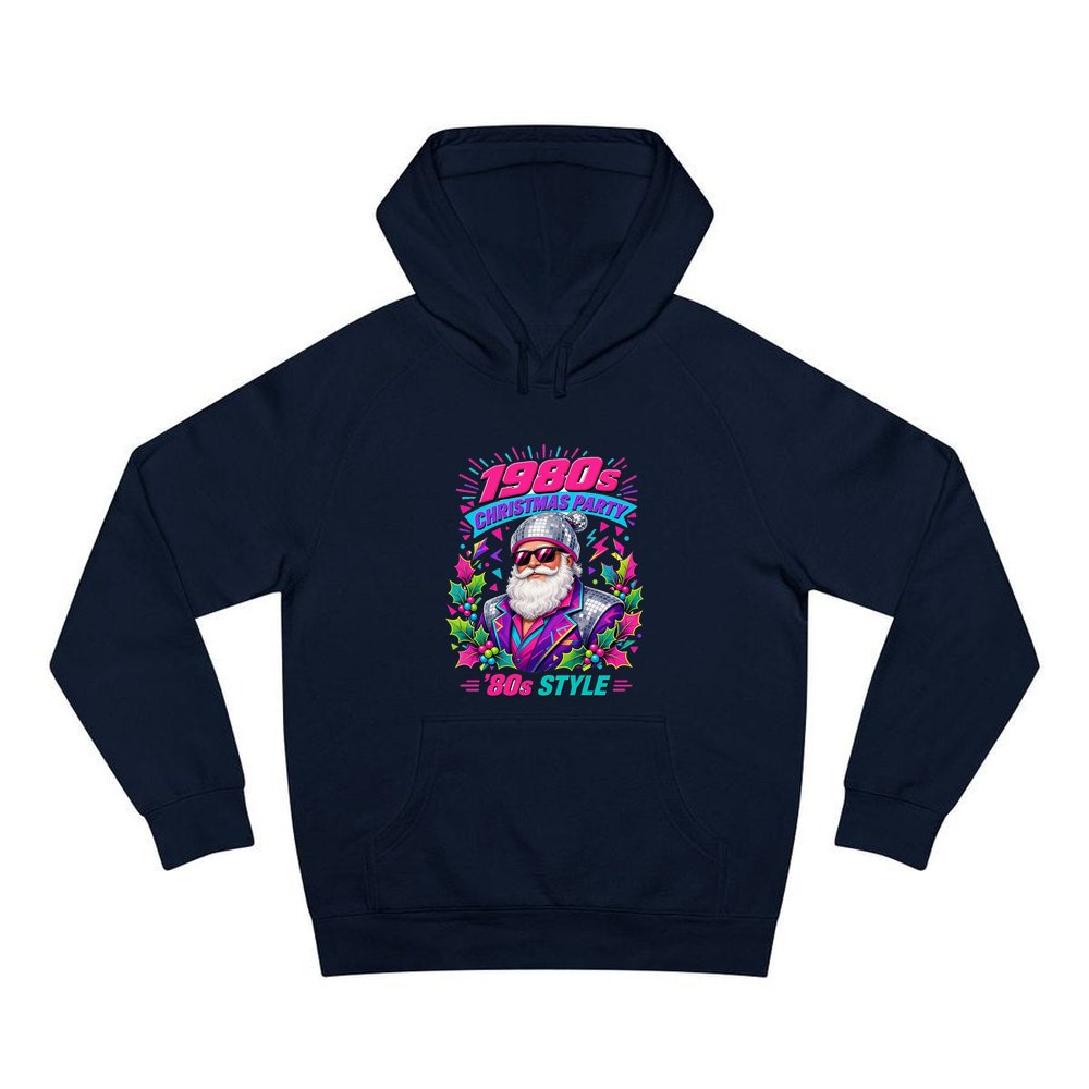 Eighties Disco Santa personalised Christmas hoodie in navy